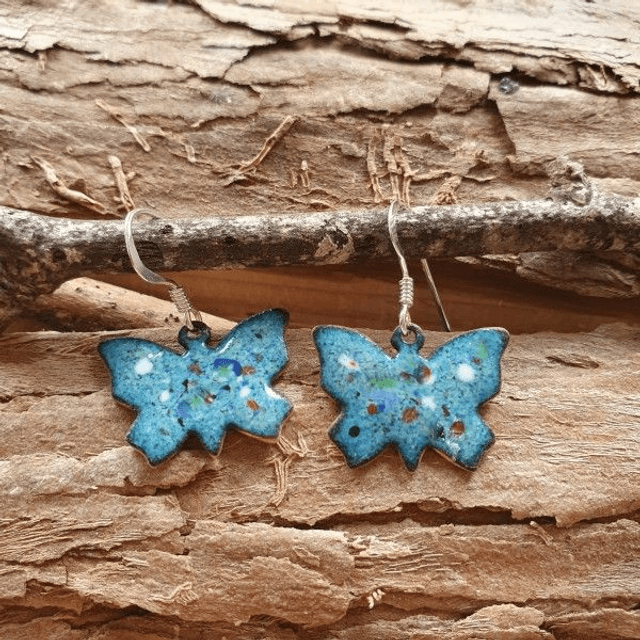 Blue butterfly enamel earrings - EE075c