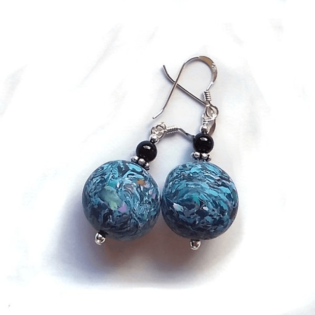 Blue speckled polymer clay earrings - 869pce