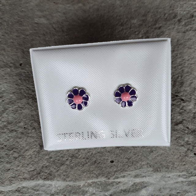 Colourful purple and pink flower studs - VST002