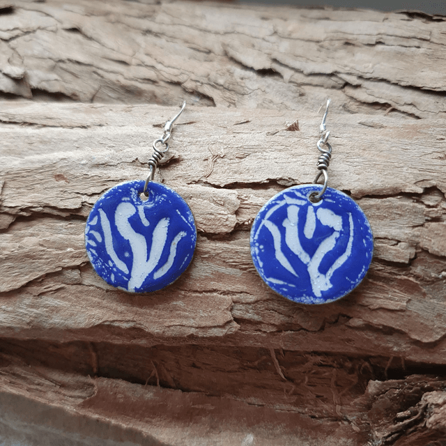 Blue and white enamel earrings - EE102