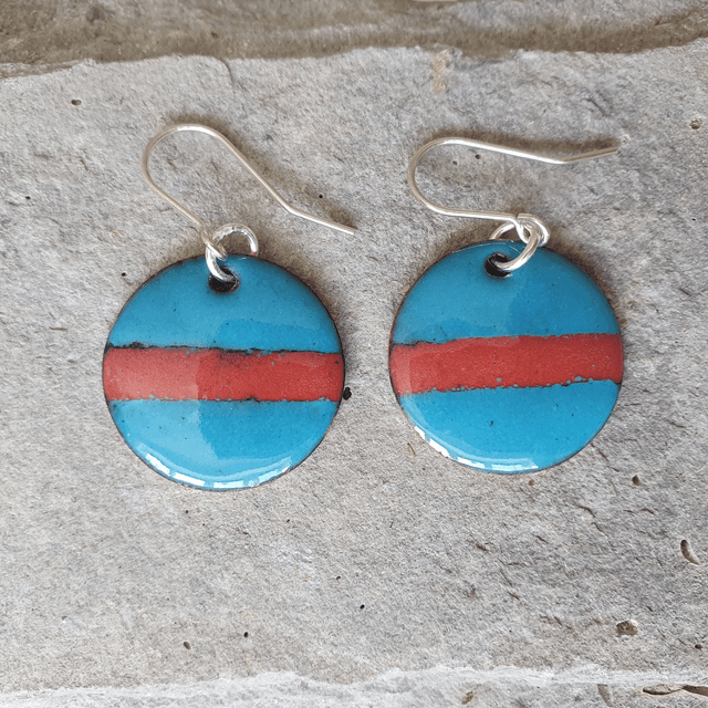 Teal blue enamel earrings - EE103B