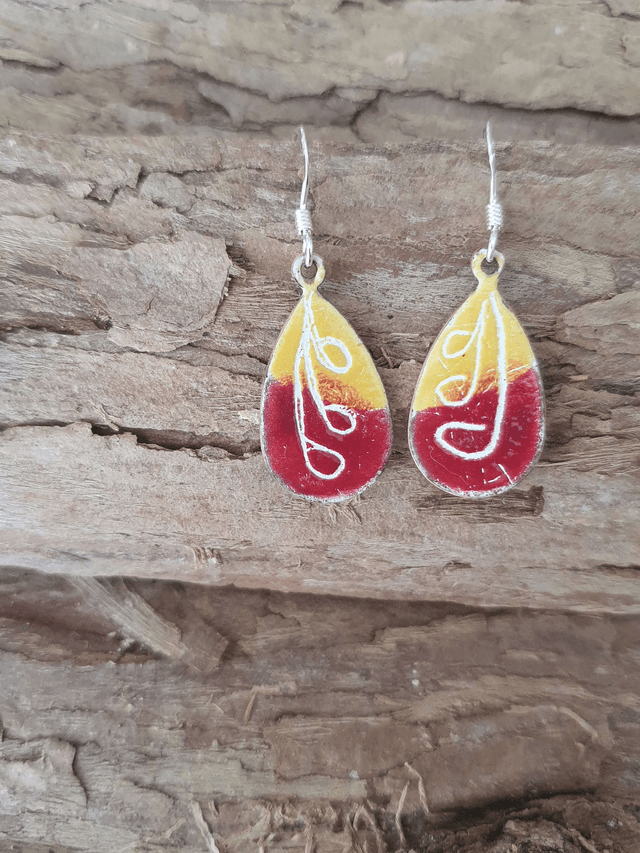 Red and yellow enamel earrings - EE080b