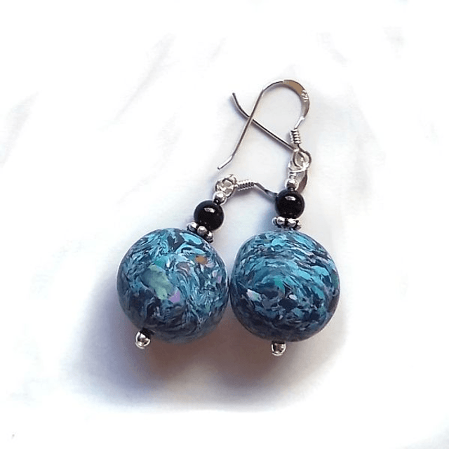 Blue speckled polymer clay earrings - 869pce
