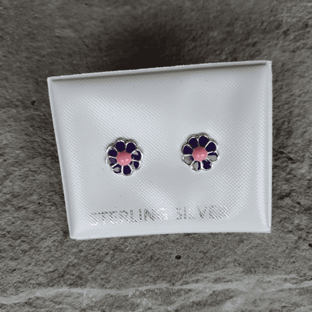Colourful purple and pink flower studs - VST002